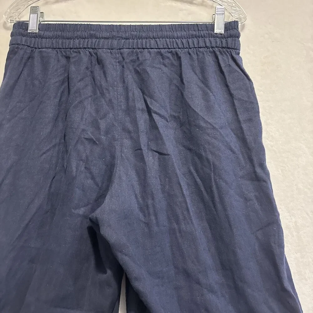 Banana Republic Linen Blend Wide Leg Crop Pull On Drawstring Pants Navy Small